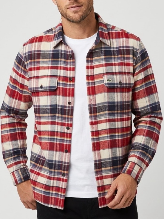 Lacoste Other - NEW Lacoste Men's Red Blue Plaid Flannel Shirt Button Down XLARGE